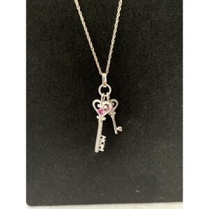 Sterling Silver DESIGNER SB Diamond "Mom" 2 Key Necklace 2 Keys Chain